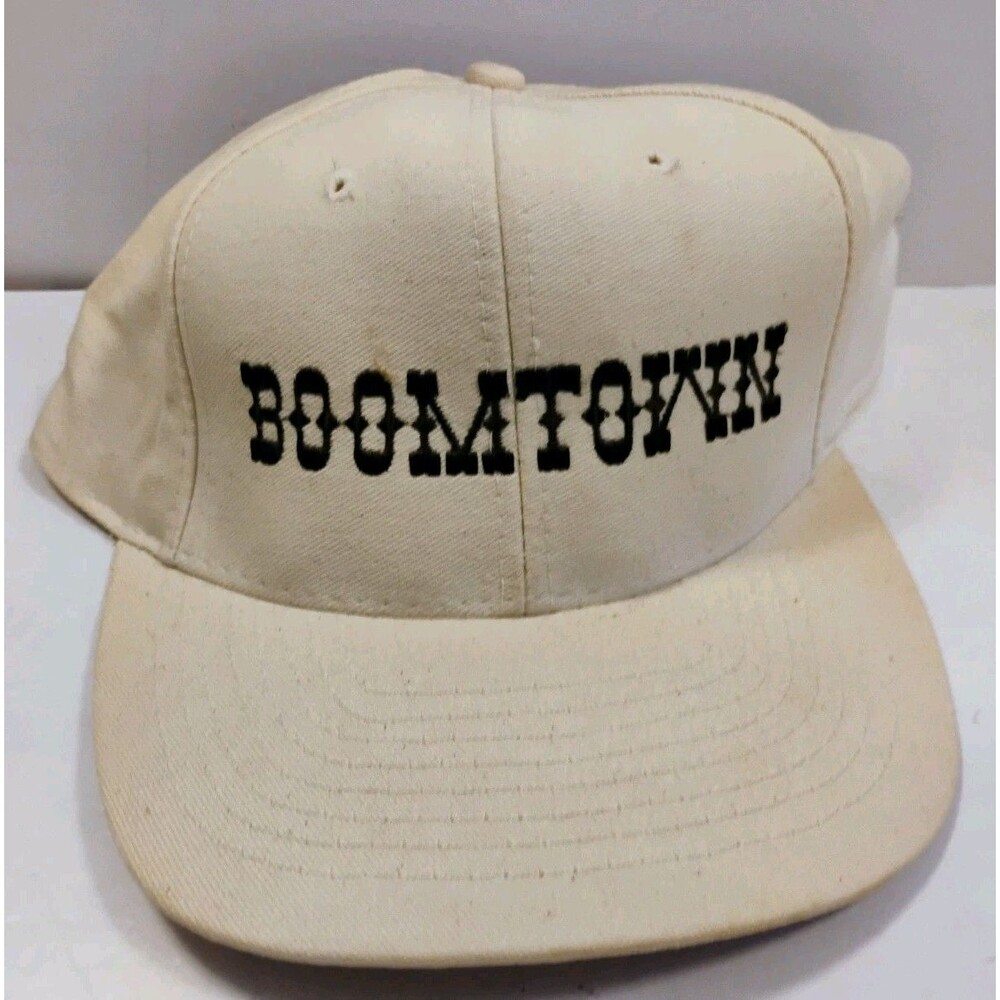 Vtg Boomtown Hotel Casino Western Promo Snapback Hat Cream White Embroidered